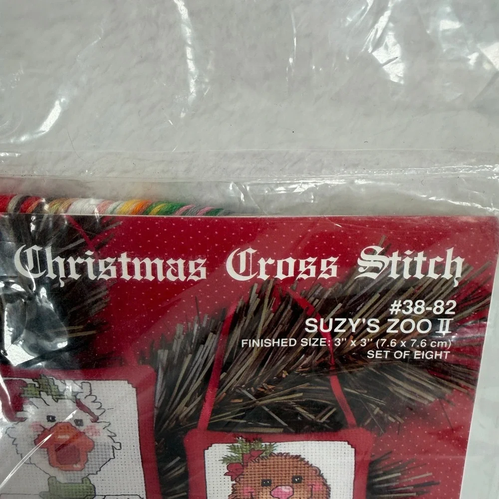 Janlynn 3x3 Suzy's Zoo II Christmas Cross Stitch Ornament Kit 38-82 Set of 8 NEW